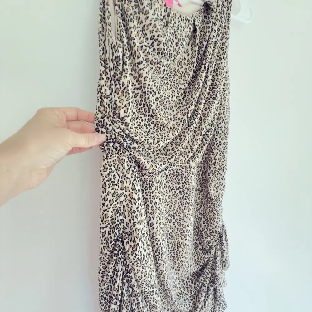 Betsy‎ Johnson Leopard Print Sleeveless Ruched Dress Women’s 10 Y2K 2010s Party